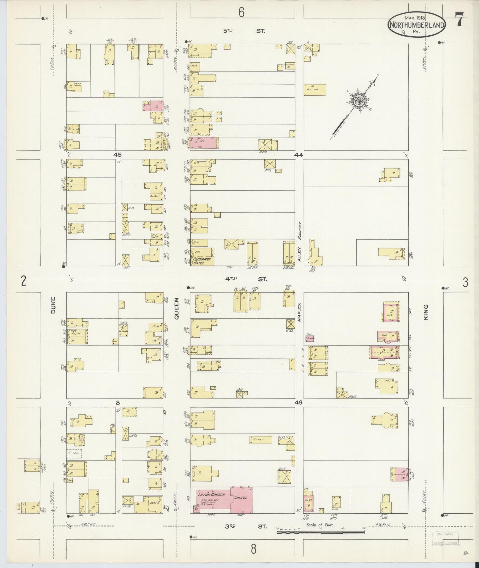 Sanborn Fire Insurance Map from Northumberland, Northumberland County, Pennsylvania (1913), Sheet #0007 - Complete Map Set gallery image, historic Sanborn map, vintage wall art, Pennsylvania Pennsylvania