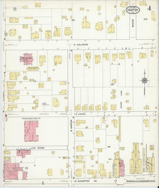 Sanborn Fire Insurance Map from Sumter, Sumter County, South Carolina (1915), Sheet #0004 - Historic Sanborn Fire Insurance Map Print, vintage old map wall art, antique decor, genealogy gift, South Carolina South Carolina map