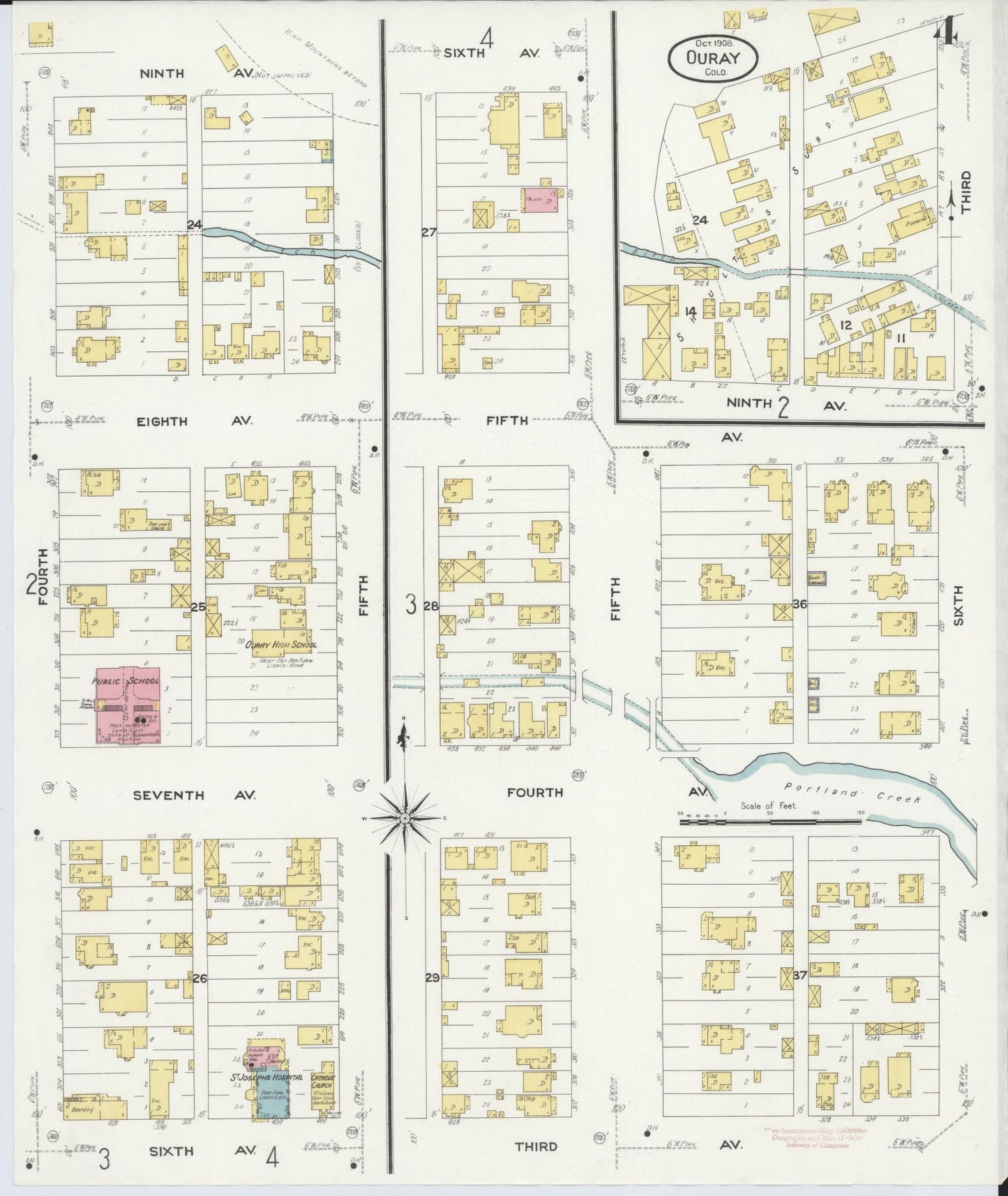 Sanborn Fire Insurance Map from Ouray, Ouray County, Colorado (1908), Sheet #0004 - Complete Map Set gallery image, historic Sanborn map, vintage wall art, Colorado Colorado