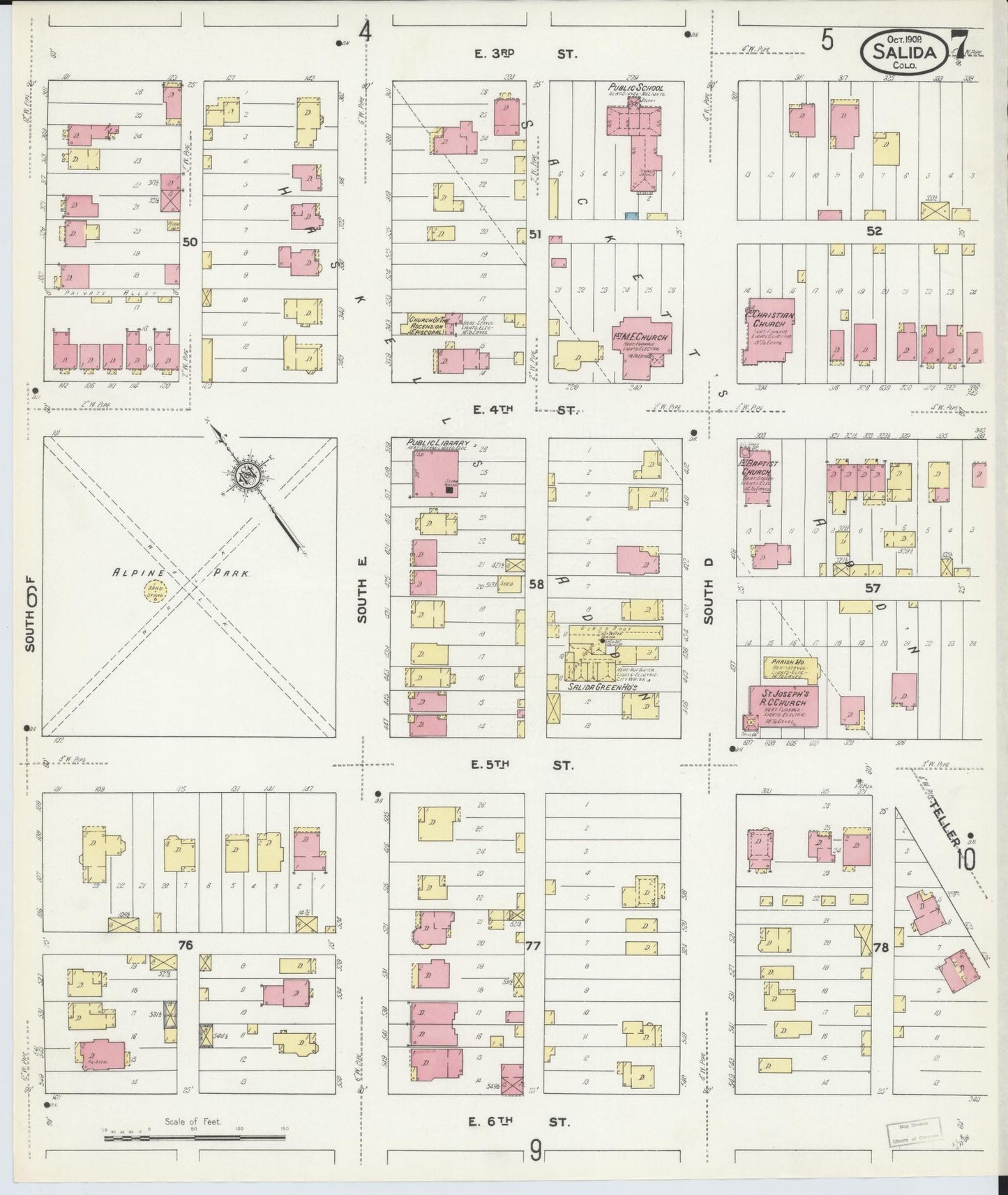 Sanborn Fire Insurance Map from Salida, Chaffee County, Colorado (1909), Sheet #0007 - Complete Map Set gallery image, historic Sanborn map, vintage wall art, Colorado Colorado
