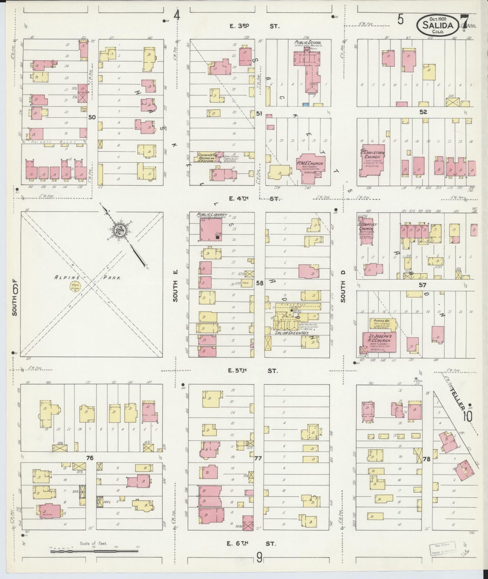 Sanborn Fire Insurance Map from Salida, Chaffee County, Colorado (1909), Sheet #0007 - Complete Map Set gallery image, historic Sanborn map, vintage wall art, Colorado Colorado