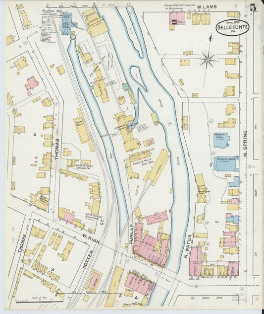 Sanborn Fire Insurance Map from Bellefonte, Centre County, Pennsylvania (1892), Sheet #0005 - Historic Sanborn Fire Insurance Map Print, vintage old map wall art, antique decor, genealogy gift, Pennsylvania Pennsylvania map