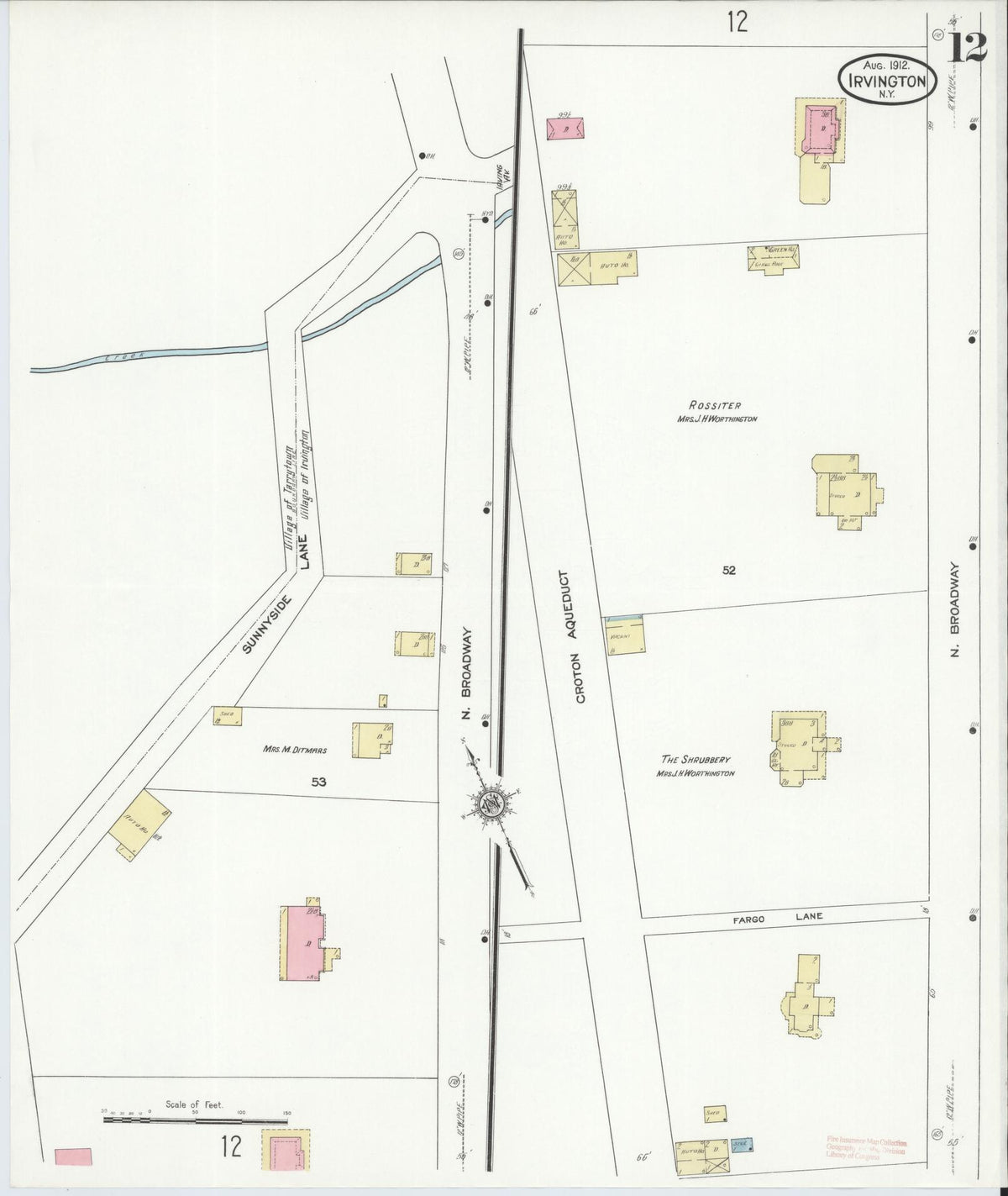 Sanborn Fire Insurance Map from Irvington, Westchester County, New York (1912), Sheet #0012 - Complete Map Set gallery image, historic Sanborn map, vintage wall art, New York New York