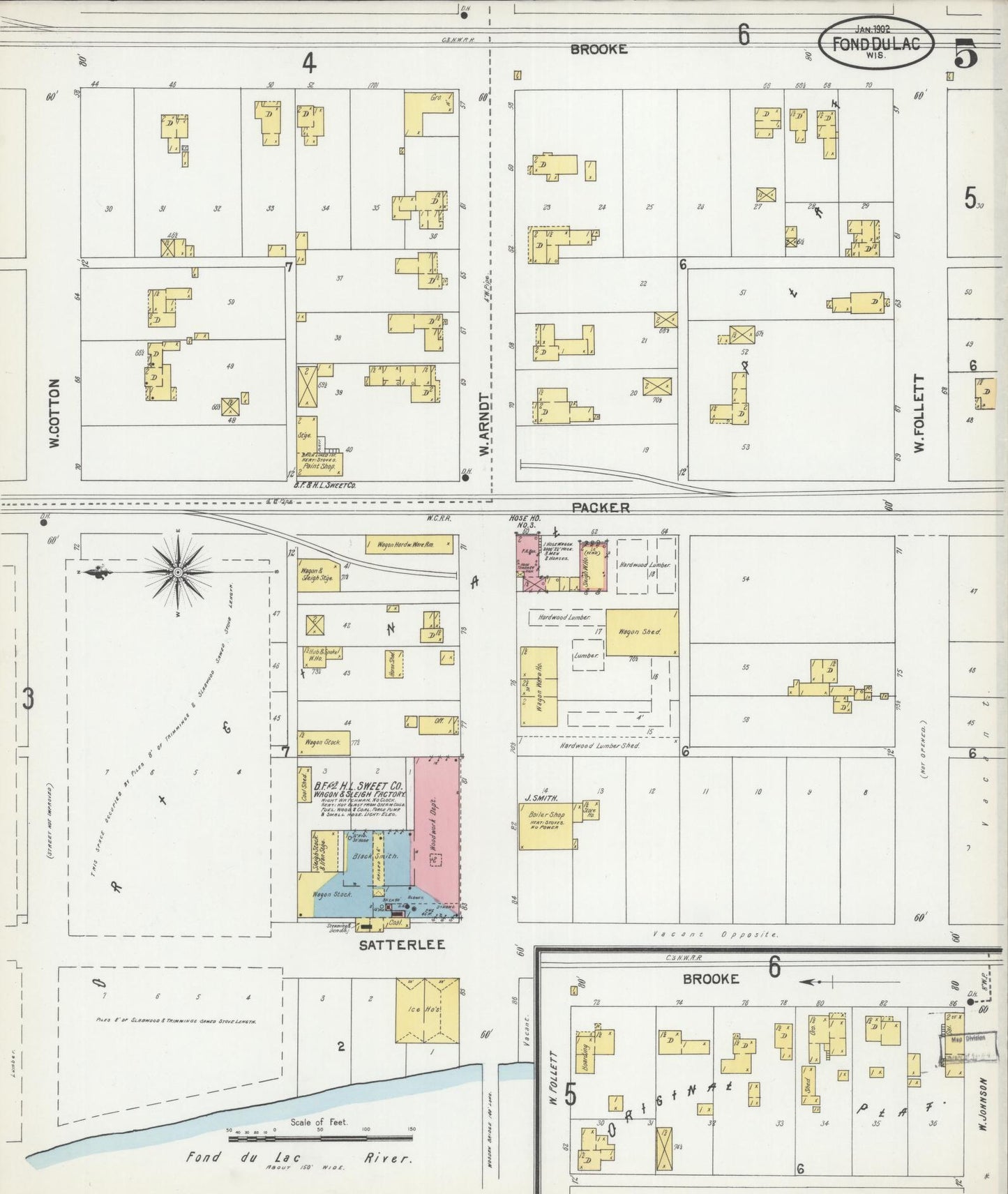 Sanborn Fire Insurance Map from Fond du Lac, Fond du Lac County, Wisconsin (1902), Sheet #0005 - Historic Sanborn Fire Insurance Map Print, vintage old map wall art, antique decor, genealogy gift, Wisconsin Wisconsin map