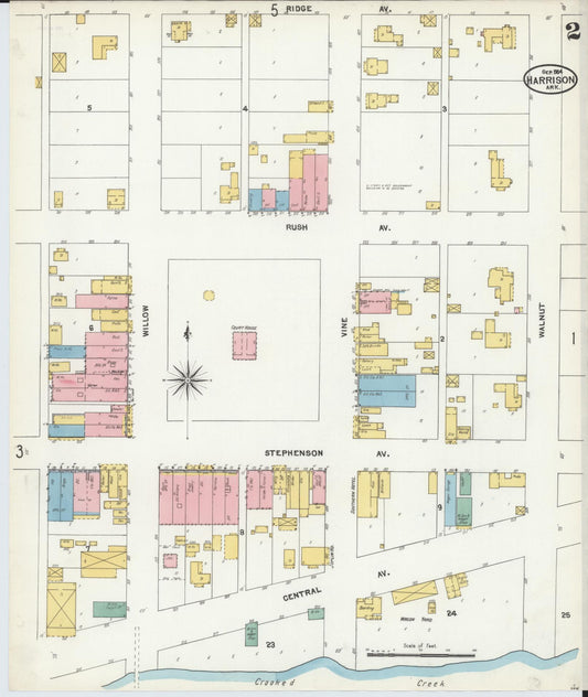 Sanborn Fire Insurance Map from Harrison, Boone County, Arkansas (1904), Sheet #0002 - Historic Sanborn Fire Insurance Map Print, vintage old map wall art, antique decor, genealogy gift, Arkansas Arkansas map