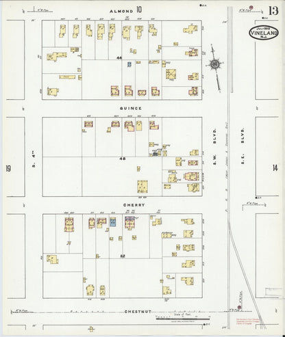 Sanborn Fire Insurance Map from Vineland, Cumberland County, New Jersey (1919), Sheet #0013 - Complete Map Set gallery image, historic Sanborn map, vintage wall art, New Jersey New Jersey