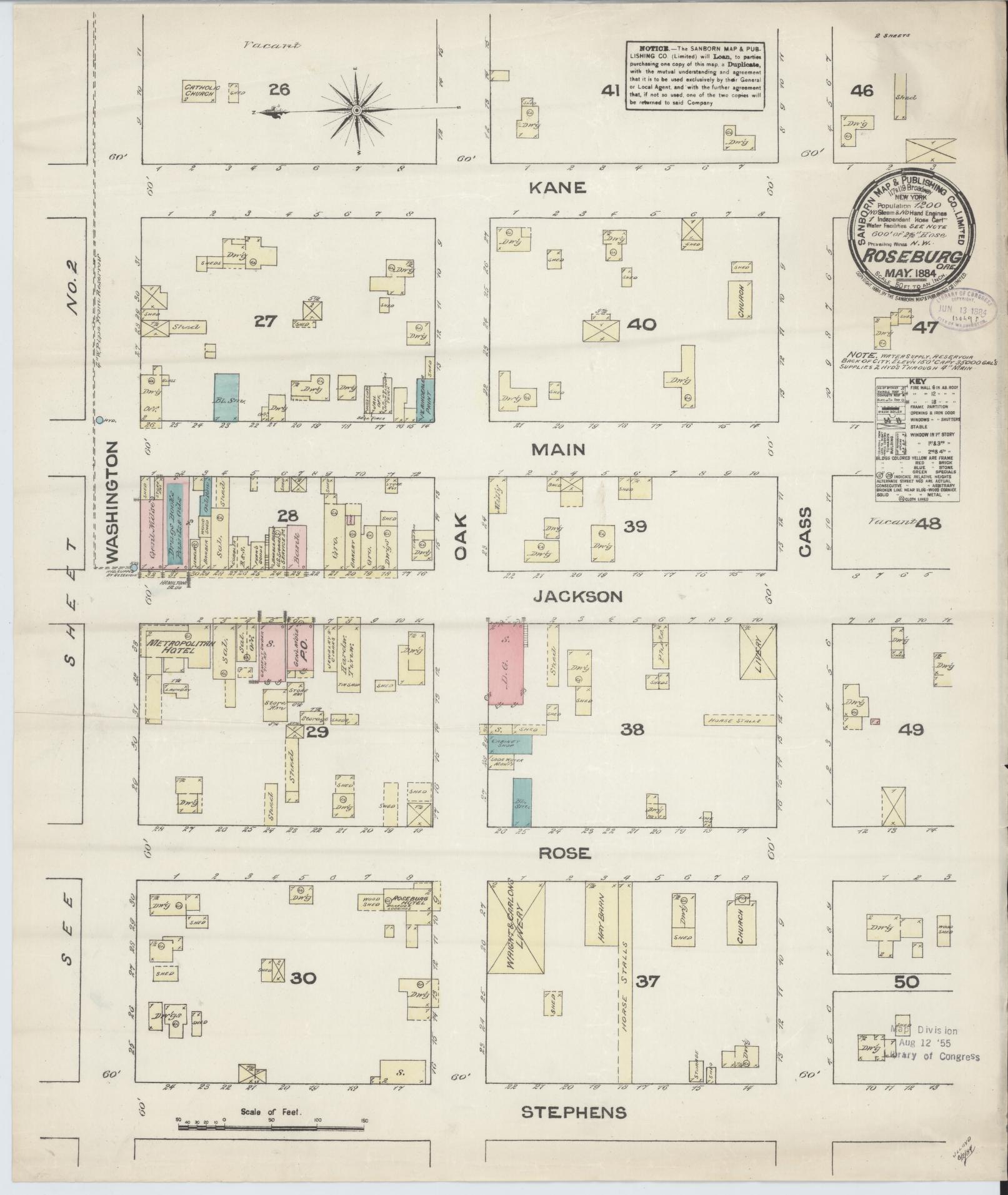 Sanborn Fire Insurance Map from Roseburg, Douglas County, Oregon. (1884) – Historic Sanborn Fire Insurance Map Print