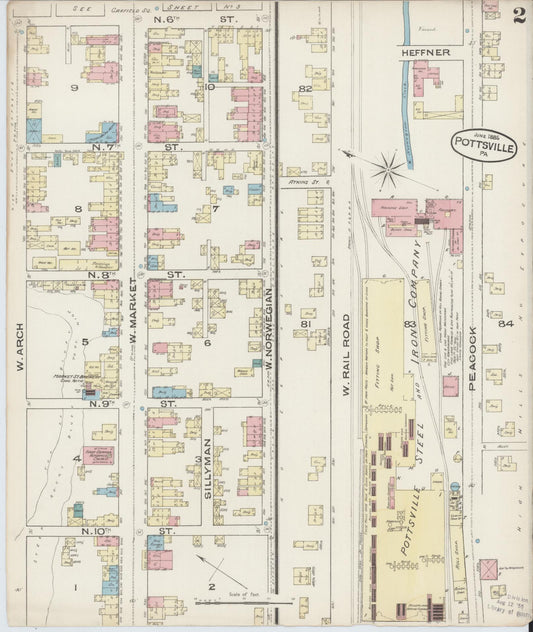 Sanborn Fire Insurance Map from Pottsville, Schuylkill County, Pennsylvania (1885), Sheet #0002 - Historic Sanborn Fire Insurance Map Print, vintage old map wall art, antique decor, genealogy gift, Pennsylvania Pennsylvania map