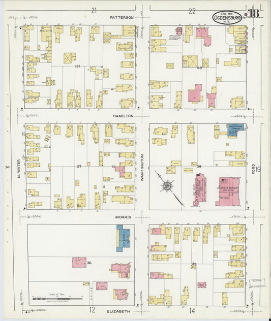 Sanborn Fire Insurance Map from Ogdensburg, St. Lawrence County, New York (1918), Sheet #0018 - Historic Sanborn Fire Insurance Map Print, vintage old map wall art, antique decor, genealogy gift, New York New York map