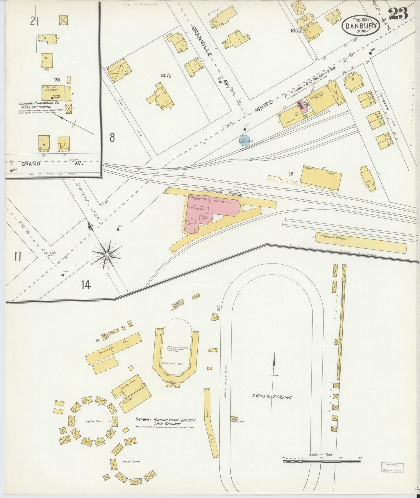 Sanborn Fire Insurance Map from Danbury, Fairfield County, Connecticut (1904), Sheet #0023 - Historic Sanborn Fire Insurance Map Print, vintage old map wall art, antique decor, genealogy gift, Connecticut Connecticut map
