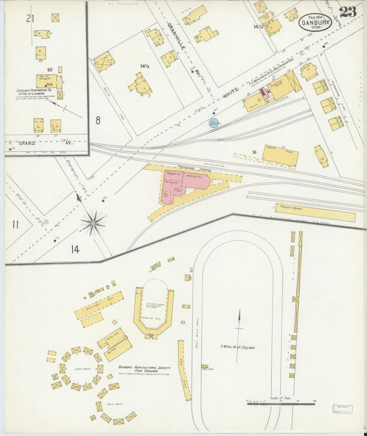 Sanborn Fire Insurance Map from Danbury, Fairfield County, Connecticut (1904), Sheet #0023 - Historic Sanborn Fire Insurance Map Print, vintage old map wall art, antique decor, genealogy gift, Connecticut Connecticut map