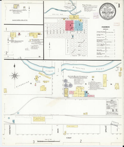 Sanborn Fire Insurance Map from Halstead, Harvey County, Kansas (1908), Sheet #0001 - Complete Map Set gallery image, historic Sanborn map, vintage wall art, Kansas Kansas