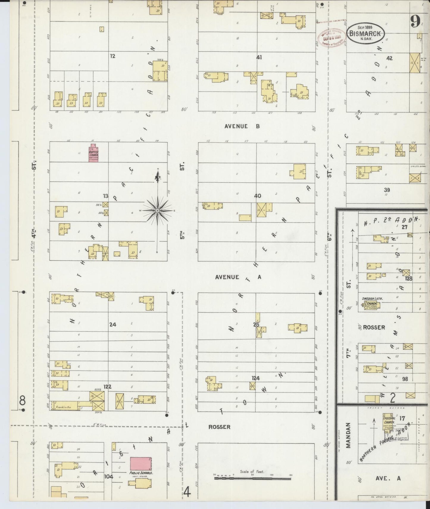 Sanborn Fire Insurance Map from Bismarck, Burleigh County, North Dakota (1899), Sheet #0009 - Complete Map Set gallery image, historic Sanborn map, vintage wall art, North Dakota North Dakota