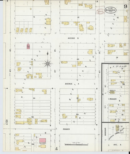 Sanborn Fire Insurance Map from Bismarck, Burleigh County, North Dakota (1899), Sheet #0009 - Complete Map Set gallery image, historic Sanborn map, vintage wall art, North Dakota North Dakota