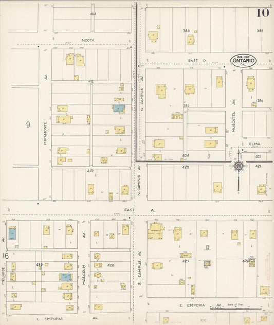 Sanborn Fire Insurance Map from Ontario, San Bernardino County, California (1912), Sheet #0010 - Historic Sanborn Fire Insurance Map Print, vintage old map wall art, antique decor, genealogy gift, California California map