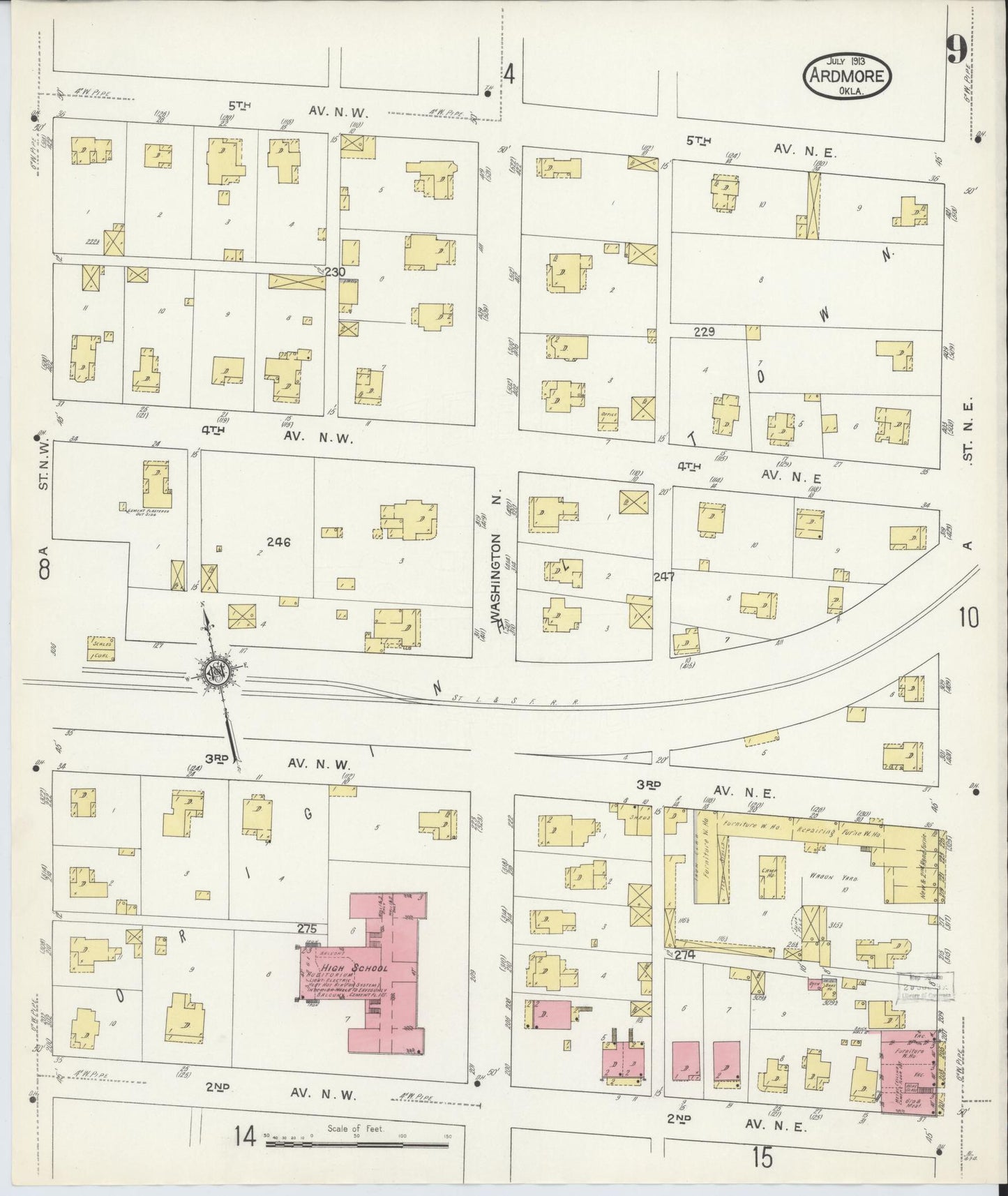 Sanborn Fire Insurance Map from Ardmore, Carter County, Oklahoma (1913), Sheet #0009 - Complete Map Set gallery image, historic Sanborn map, vintage wall art, Oklahoma Oklahoma