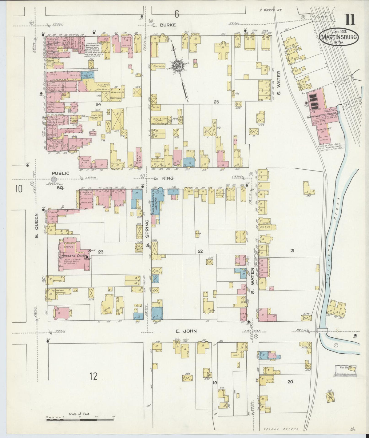 Sanborn Fire Insurance Map from Martinsburg, Berkeley County, West Virginia (1913), Sheet #0011 - Complete Map Set gallery image, historic Sanborn map, vintage wall art, West Virginia West Virginia