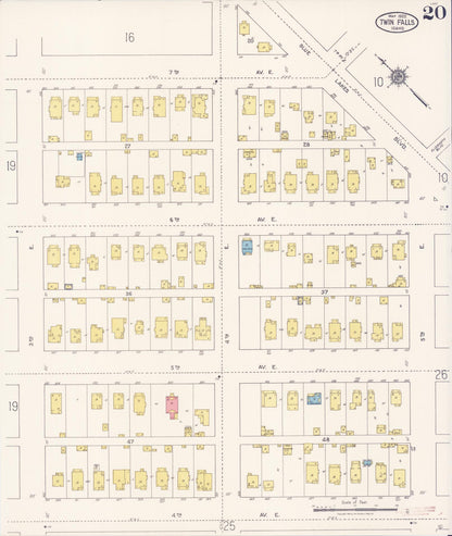 Sanborn Fire Insurance Map from Twin Falls, Twin Falls County, Idaho (1922), Sheet #0020 - Complete Map Set gallery image, historic Sanborn map, vintage wall art, Falls Idaho