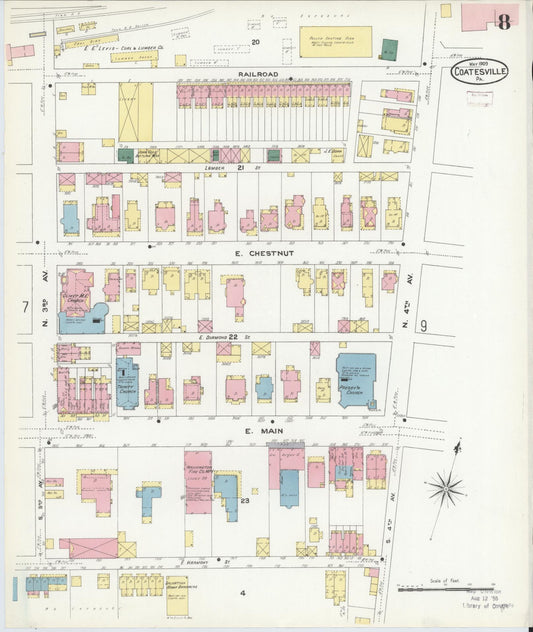 Sanborn Fire Insurance Map from Coatesville, Chester County, Pennsylvania (1909), Sheet #0008 - Historic Sanborn Fire Insurance Map Print, vintage old map wall art, antique decor, genealogy gift, Pennsylvania Pennsylvania map