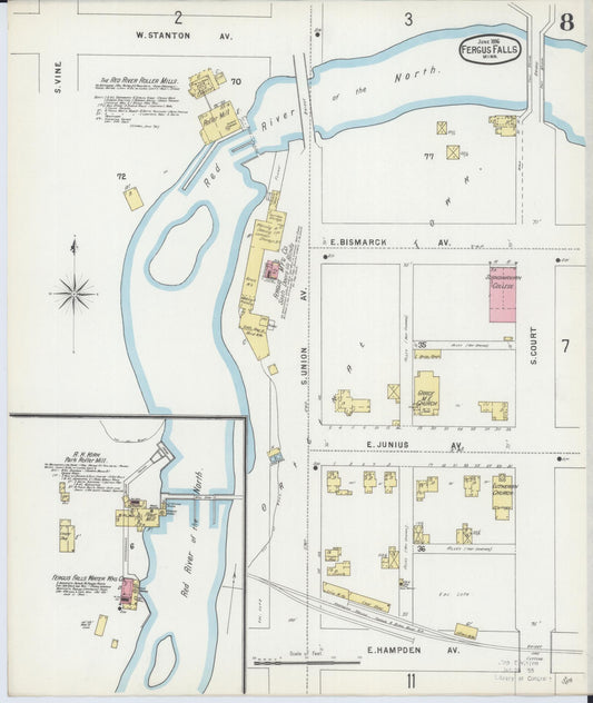 Sanborn Fire Insurance Map from Fergus Falls, Otter Tail County, Minnesota (1896), Sheet #0008 - Historic Sanborn Fire Insurance Map Print, vintage old map wall art, antique decor, genealogy gift, Minnesota Minnesota map