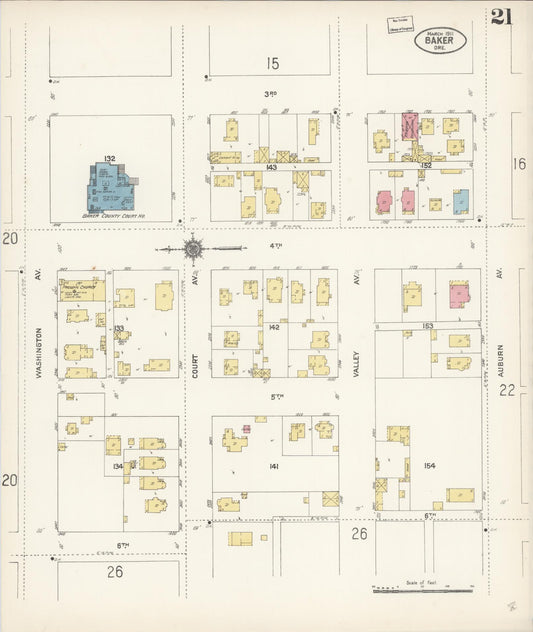 Sanborn Fire Insurance Map from Baker, Baker County, Oregon (1911), Sheet #0021 - Historic Sanborn Fire Insurance Map Print, vintage old map wall art, antique decor, genealogy gift, Oregon Oregon map