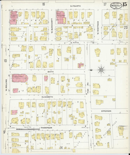 Sanborn Fire Insurance Map from Moberly, Randolph County, Missouri (1909), Sheet #0015 - Complete Map Set gallery image, historic Sanborn map, vintage wall art, Missouri Missouri