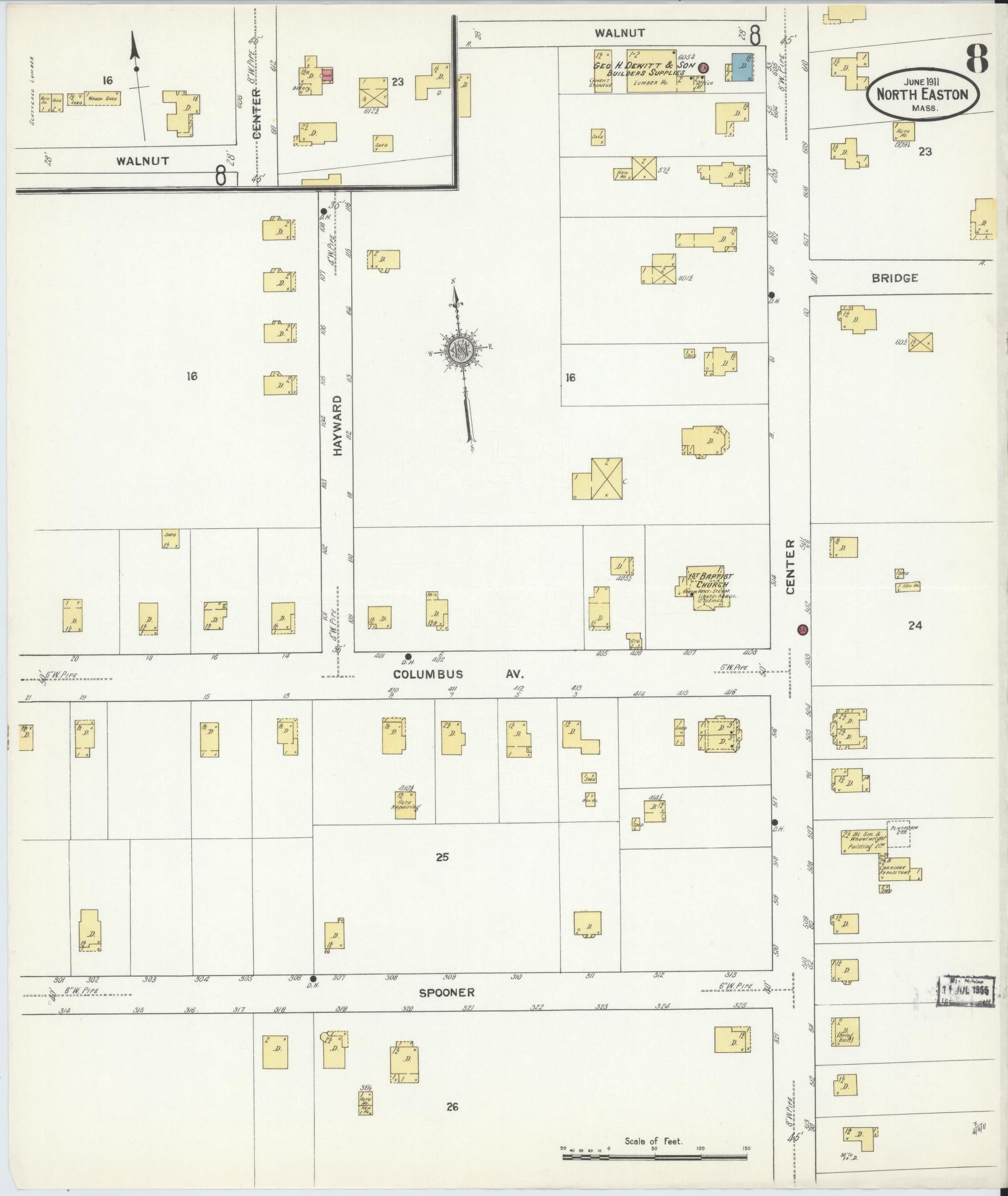 Sanborn Fire Insurance Map from North Easton, Bristol County, Massachusetts (1911), Sheet #0008 - Complete Map Set gallery image, historic Sanborn map, vintage wall art, Massachusetts Massachusetts