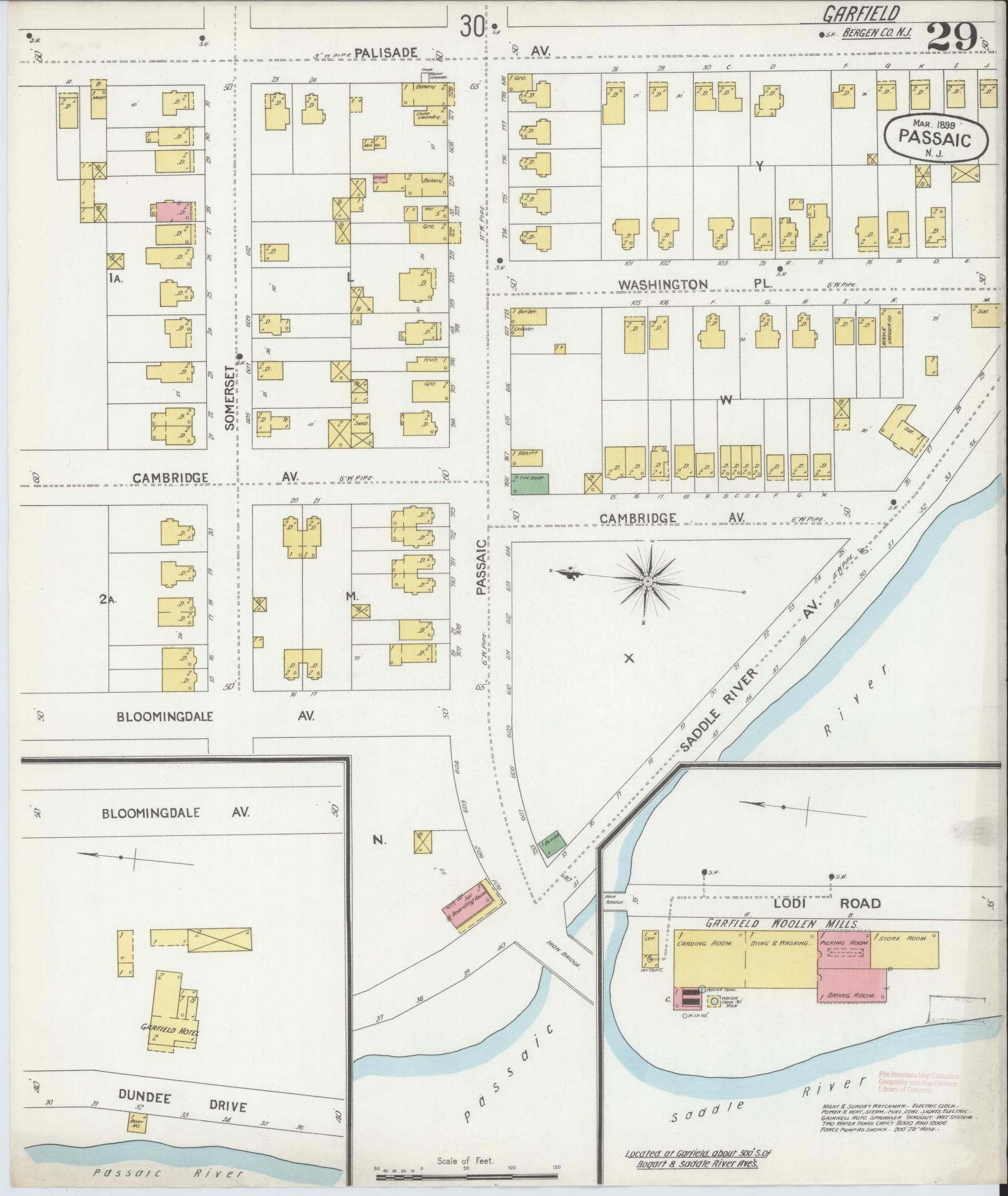 Sanborn Fire Insurance Map from Passaic, Passaic County, New Jersey (1899), Sheet #0029 - Complete Map Set gallery image, historic Sanborn map, vintage wall art, New Jersey New Jersey