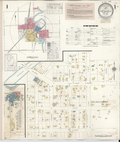Sanborn Fire Insurance Map from Chesaning, Saginaw County, Michigan (1944), Sheet #0001 - Complete Map Set gallery image, historic Sanborn map, vintage wall art, Michigan Michigan