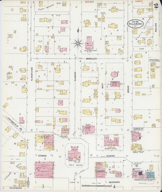 Sanborn Fire Insurance Map from Hillsboro, Montgomery County, Illinois (1906), Sheet #0002 - Historic Sanborn Fire Insurance Map Print, vintage old map wall art, antique decor, genealogy gift, Illinois Illinois map