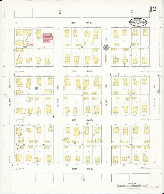 Sanborn Fire Insurance Map from Oskaloosa, Mahaska County, Iowa (1917), Sheet #0012 - Historic Sanborn Fire Insurance Map Print, vintage old map wall art