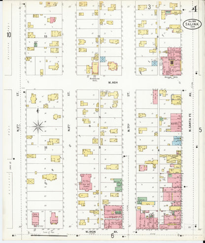 Sanborn Fire Insurance Map from Salina, Saline County, Kansas (1899), Sheet #0004 - Complete Map Set gallery image, historic Sanborn map, vintage wall art, Kansas Kansas