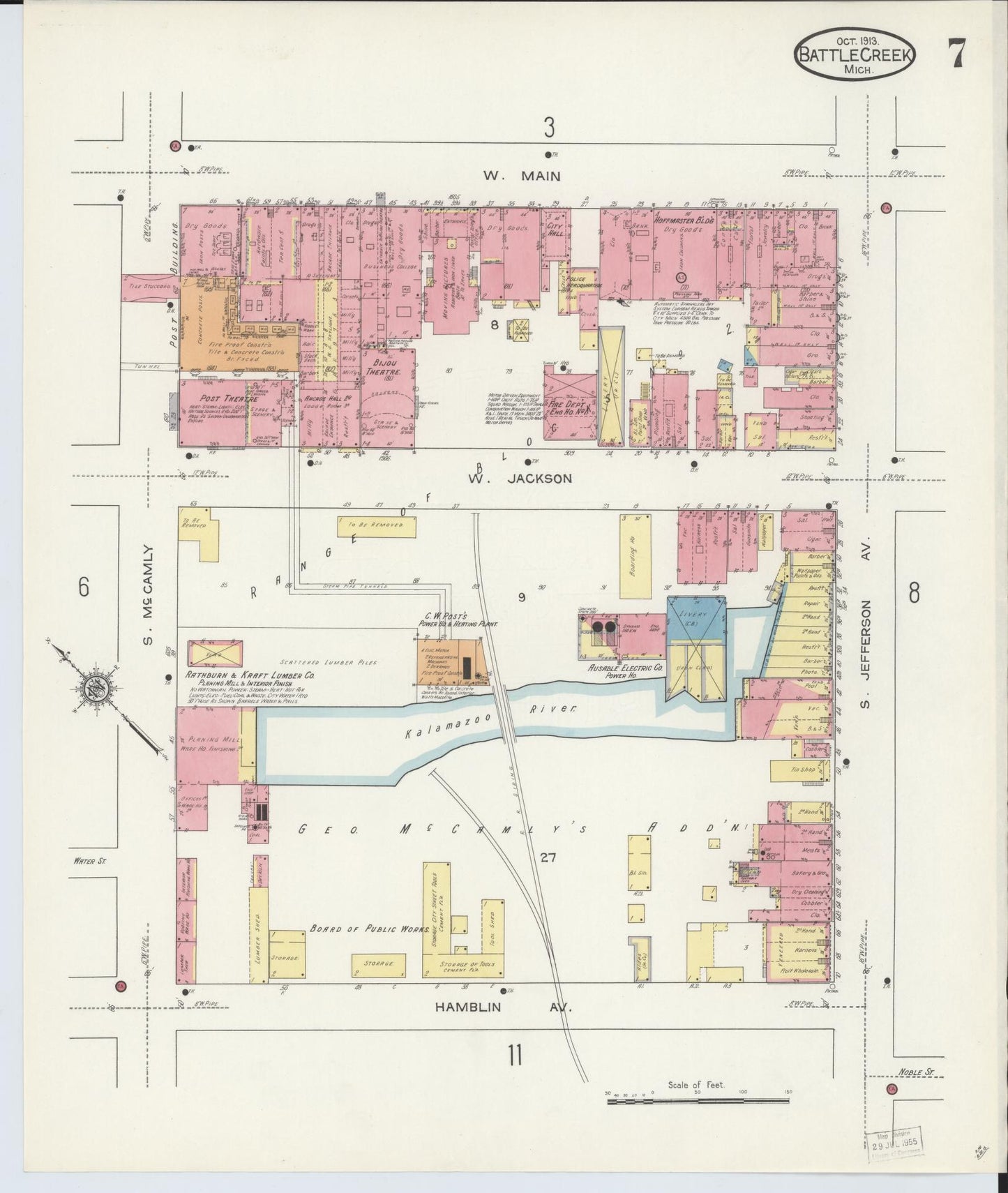 Sanborn Fire Insurance Map from Battle Creek, Calhoun County, Michigan (1913), Sheet #0007 - Complete Map Set gallery image, historic Sanborn map, vintage wall art, Michigan Michigan