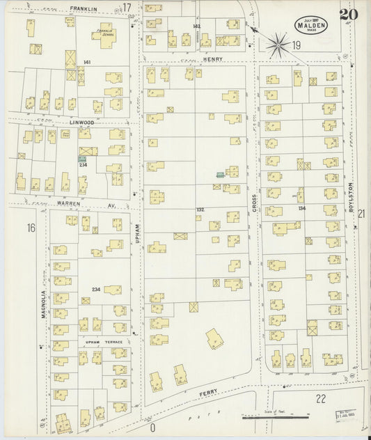 Sanborn Fire Insurance Map from Malden, Middlesex County, Massachusetts (1897), Sheet #0020 - Historic Sanborn Fire Insurance Map Print, vintage old map wall art, antique decor, genealogy gift, Massachusetts Massachusetts map