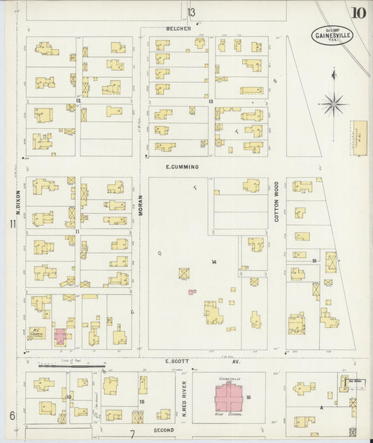 Sanborn Fire Insurance Map from Gainesville, Cooke County, Texas (1897), Sheet #0010 - Historic Sanborn Fire Insurance Map Print, vintage old map wall art, antique decor, genealogy gift, Texas Texas map