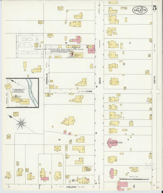 Sanborn Fire Insurance Map from Gallatin, Sumner County, Tennessee (1908), Sheet #0005 - Historic Sanborn Fire Insurance Map Print, vintage old map wall art, antique decor, genealogy gift, Tennessee Tennessee map