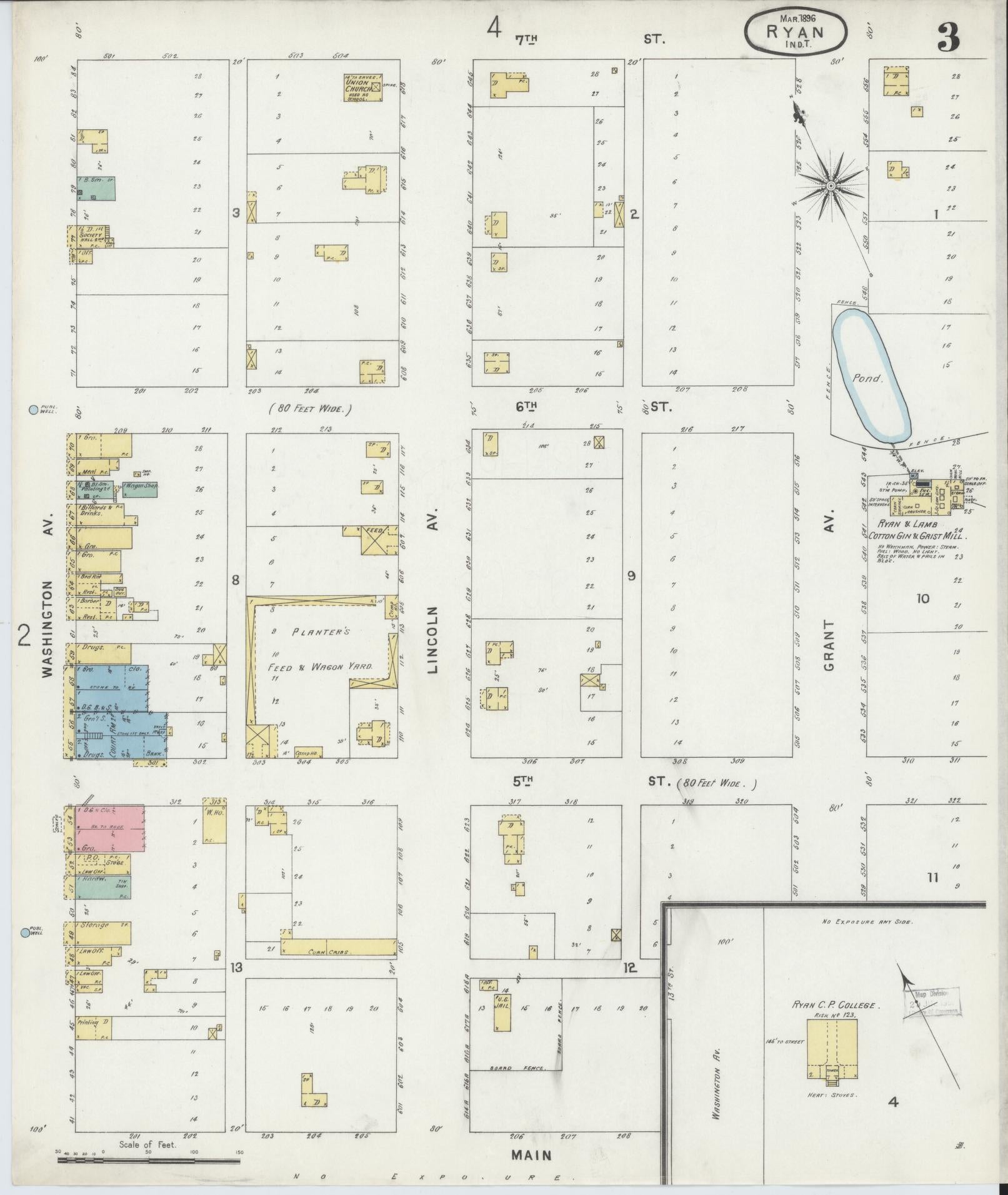 Sanborn Fire Insurance Map from Ryan, Jefferson County, Oklahoma (1896), Sheet #0003 - Complete Map Set gallery image, historic Sanborn map, vintage wall art, Oklahoma Oklahoma