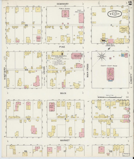 Sanborn Fire Insurance Map from Vevay, Switzerland County, Indiana (1892), Sheet #0002 - Historic Sanborn Fire Insurance Map Print, vintage old map wall art, antique decor, genealogy gift, Indiana Indiana map