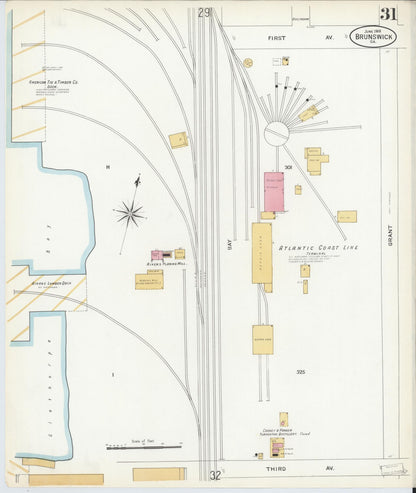 Sanborn Fire Insurance Map from Brunswick, Glynn County, Georgia (1908), Sheet #0031 - Complete Map Set gallery image, historic Sanborn map, vintage wall art, Georgia Georgia