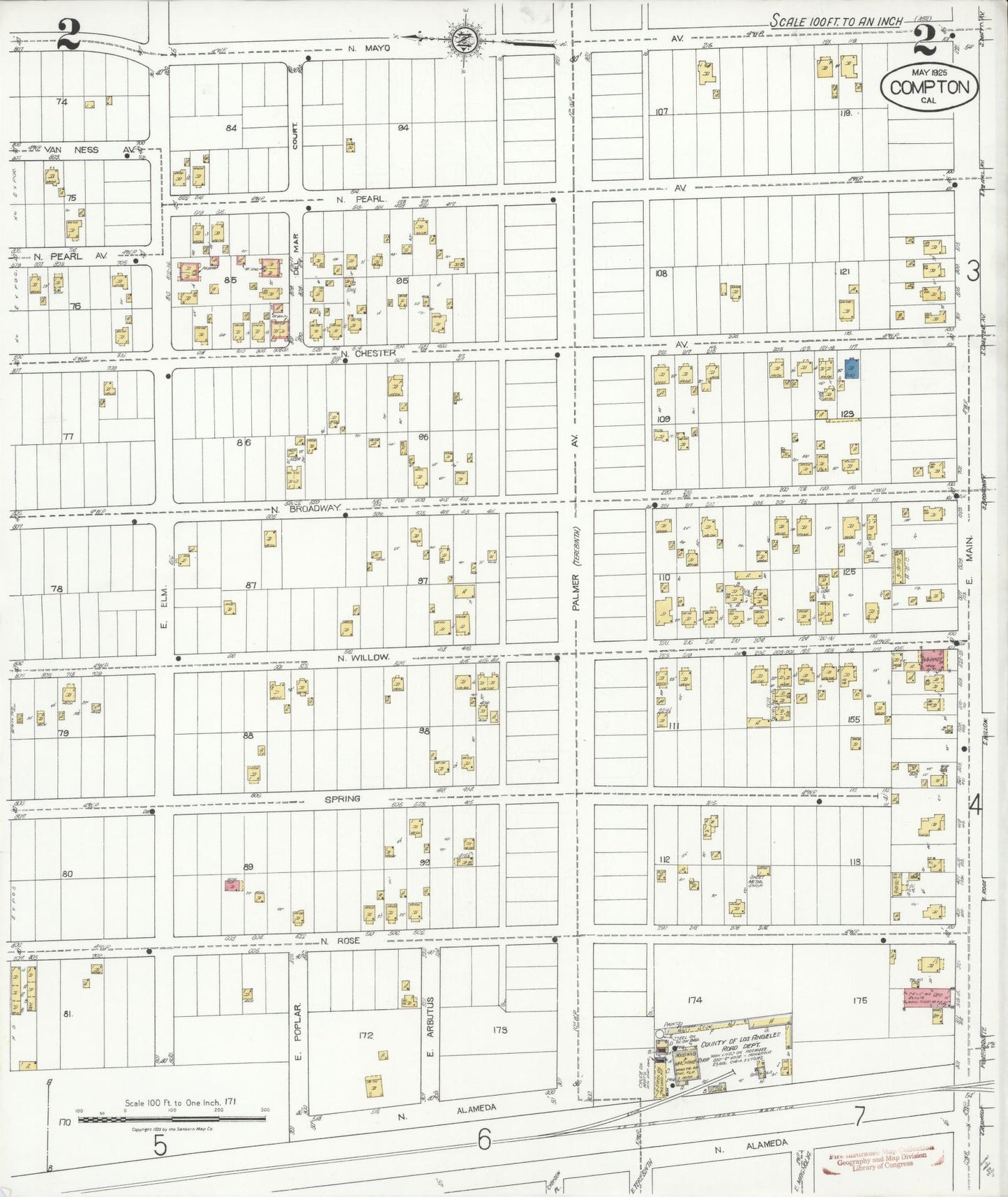 Sanborn Fire Insurance Map from Compton, Los Angeles County, California (1925), Sheet #0002 - Historic Sanborn Fire Insurance Map Print, vintage old map wall art, antique decor, genealogy gift, California California map