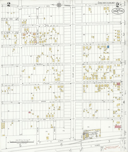 Sanborn Fire Insurance Map from Compton, Los Angeles County, California (1925), Sheet #0002 - Historic Sanborn Fire Insurance Map Print, vintage old map wall art, antique decor, genealogy gift, California California map
