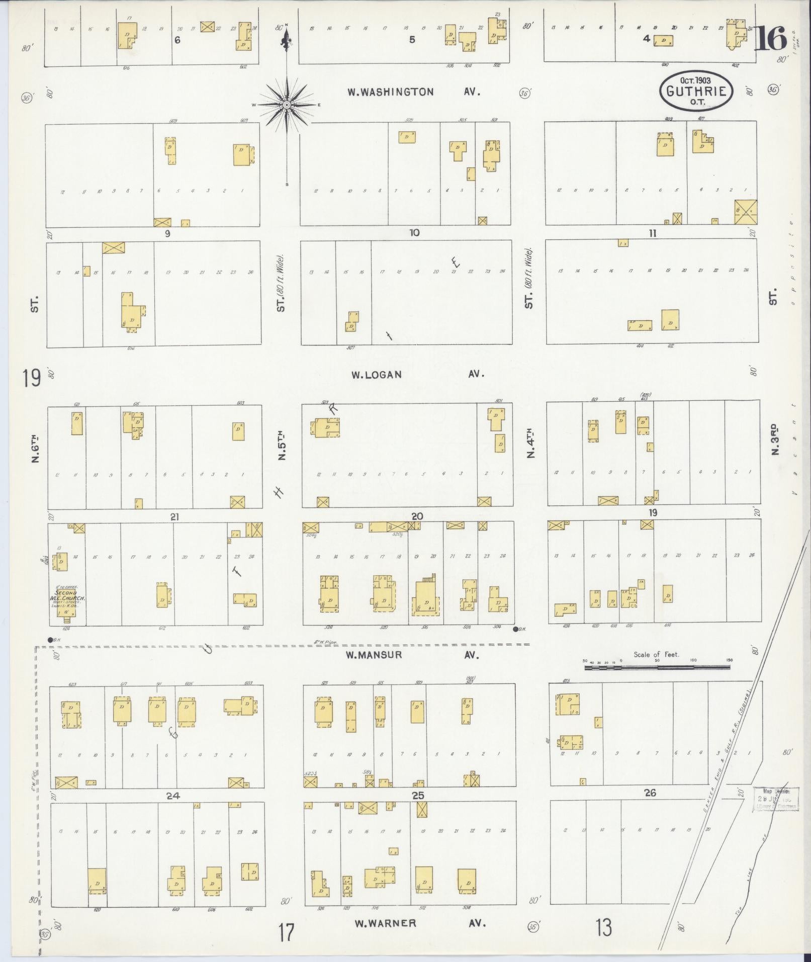 Sanborn Fire Insurance Map from Guthrie, Logain County, Oklahoma (1903), Sheet #0016 - Complete Map Set gallery image, historic Sanborn map, vintage wall art, Oklahoma Oklahoma