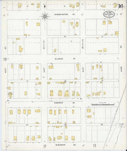 Sanborn Fire Insurance Map from Guthrie, Logain County, Oklahoma (1903), Sheet #0016 - Complete Map Set gallery image, historic Sanborn map, vintage wall art, Oklahoma Oklahoma