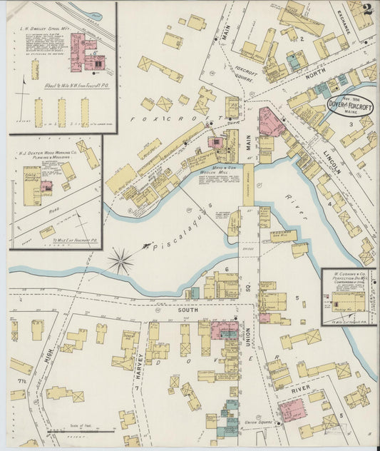 Sanborn Fire Insurance Map from Dover, Piscataguis County, Maine (1894), Sheet #0002 - Historic Sanborn Fire Insurance Map Print, vintage old map wall art, antique decor, genealogy gift, Maine Maine map