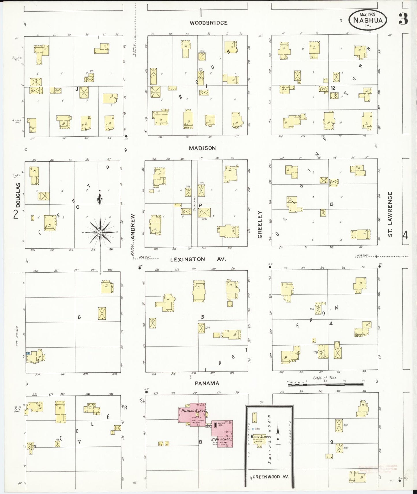 Sanborn Fire Insurance Map from Nashua, Chickasaw County, Iowa (1909), Sheet #0003 - Historic Sanborn Fire Insurance Map Print, vintage old map wall art