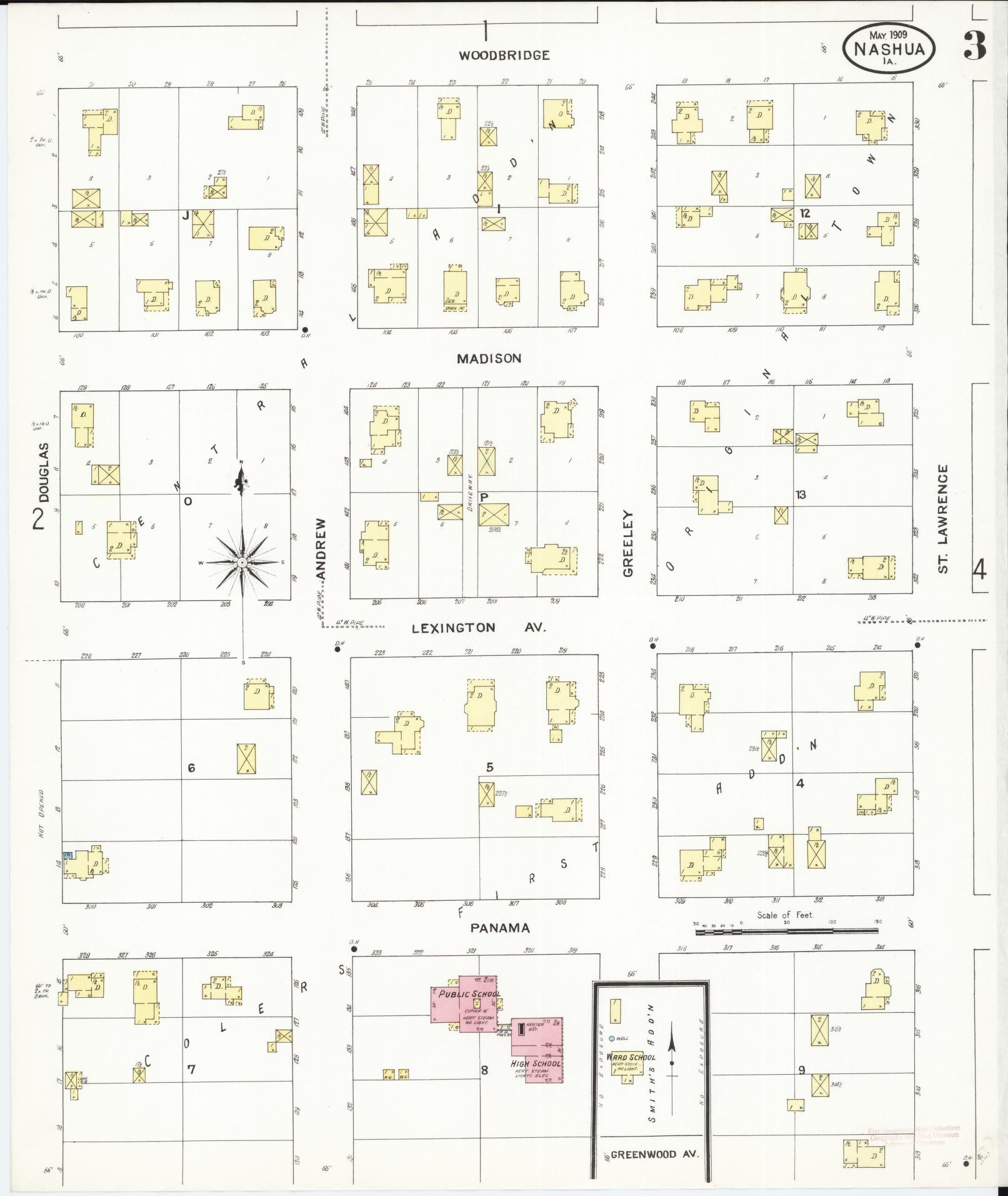 Sanborn Fire Insurance Map from Nashua, Chickasaw County, Iowa (1909), Sheet #0003 - Historic Sanborn Fire Insurance Map Print, vintage old map wall art