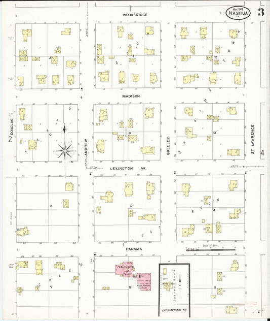 Sanborn Fire Insurance Map from Nashua, Chickasaw County, Iowa (1909), Sheet #0003 - Historic Sanborn Fire Insurance Map Print, vintage old map wall art