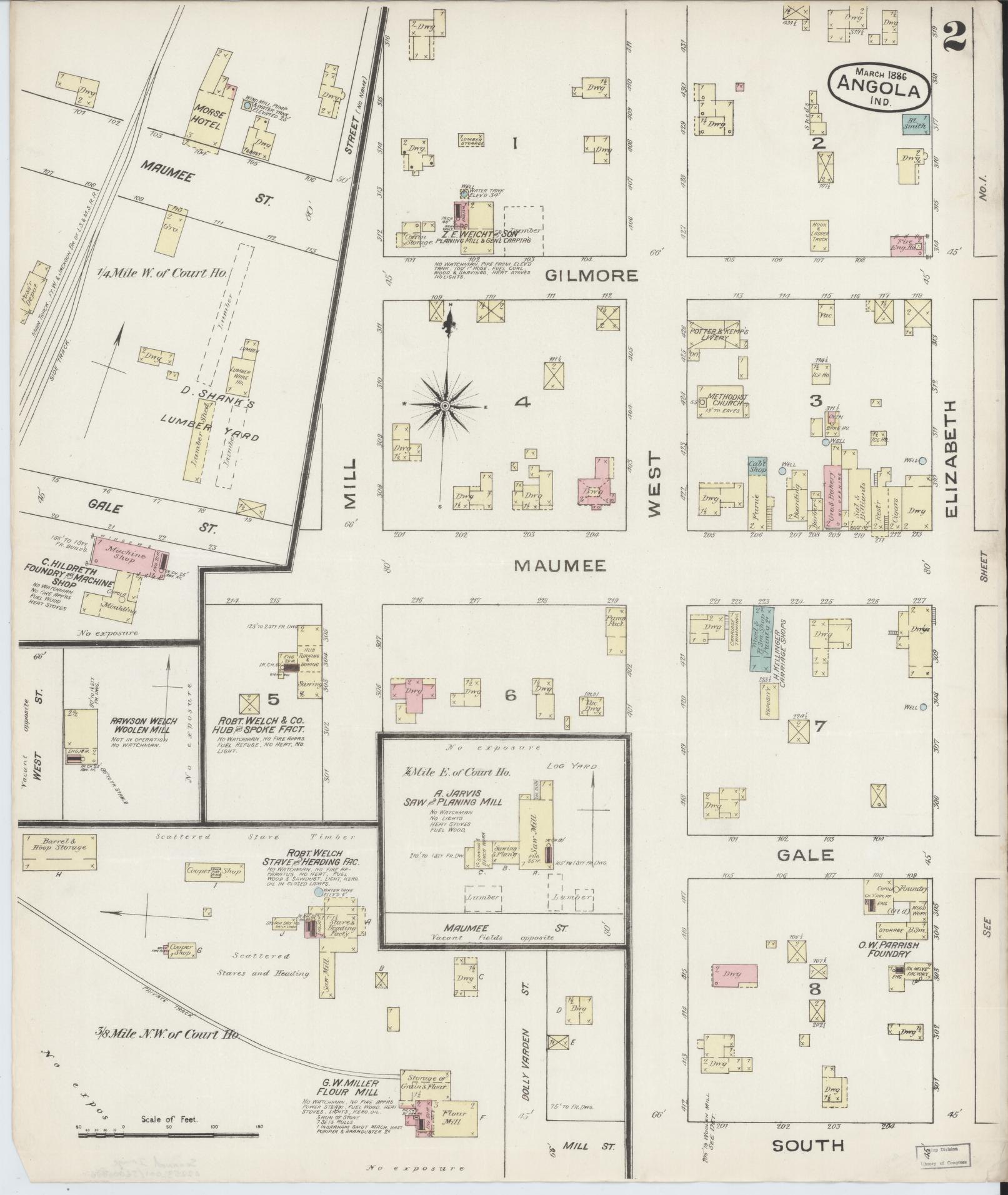 Sanborn Fire Insurance Map from Angola, Steuben County, Indiana (1886), Sheet #0002 - Historic Sanborn Fire Insurance Map Print, vintage old map wall art, antique decor, genealogy gift, Indiana Indiana map