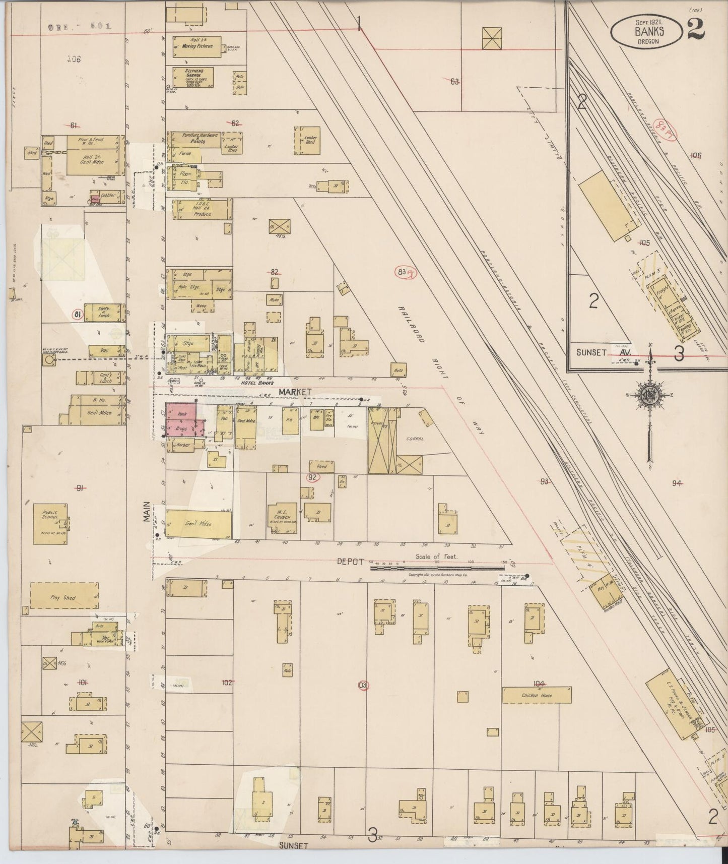 Sanborn Fire Insurance Map from Banks, Washington County, Oregon (1928), Sheet #0002 - Complete Map Set gallery image, historic Sanborn map, vintage wall art, Oregon Oregon