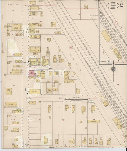 Sanborn Fire Insurance Map from Banks, Washington County, Oregon (1928), Sheet #0002 - Complete Map Set gallery image, historic Sanborn map, vintage wall art, Oregon Oregon